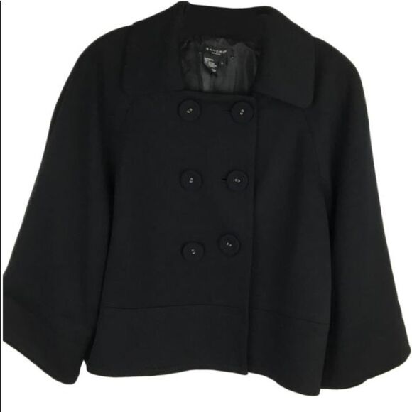Sandro Black Double Breasted Button Up 3/4 Sleeve Length Pea Coat L - Picture 2 of 8